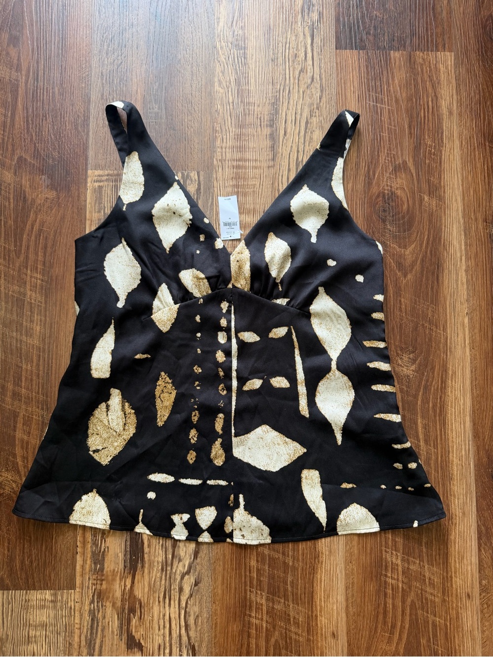 Banana Republic Black Camisole with Gold Abstract Print BNWT M